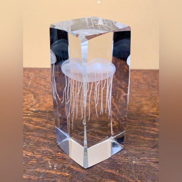 3D Jellyfish Etched Solid Faceted Lead Crystal Decorative Paperweight - Picture 5 of 16